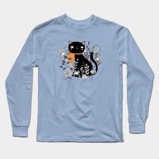 Kitty Kitty Sitting Pretty With Flowers All Around Long Sleeve T-Shirt